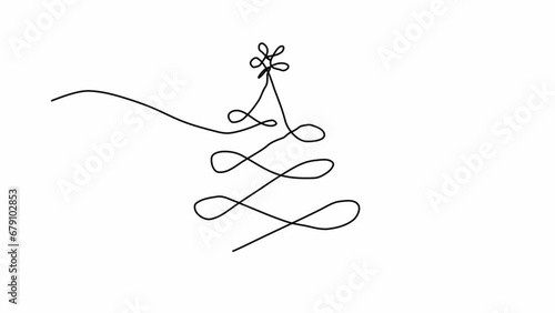 Christmas tree line. Video flat cartoon animation design element. alpha channel transparency