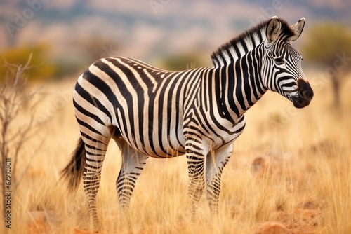 a grevys zebra grazing in the african grasslands