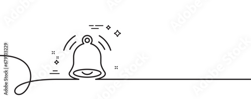 Bell alert line icon. Continuous one line with curl. Message notification sign. Alarm notice symbol. Bell alert single outline ribbon. Loop curve pattern. Vector