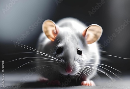 AI generated illustration of a gray rat with its ears perked up