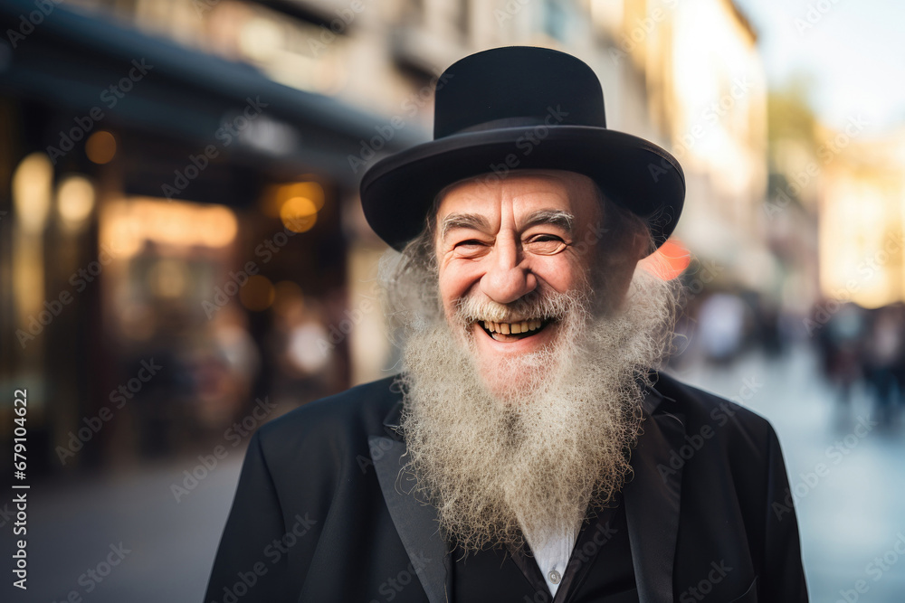 Senior orthodox Jewish rabbi on city street Senior orthodox Jewish rabbi on city street