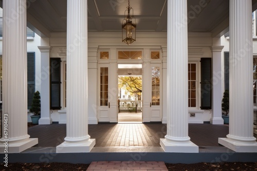 greek revival library entrance with double column rows © altitudevisual