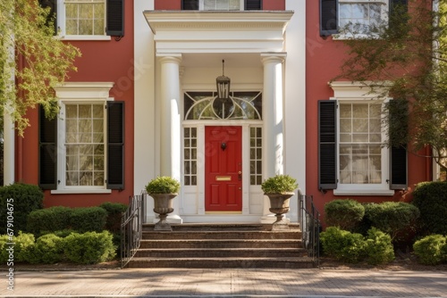 greek revival house with grande double doors © altitudevisual