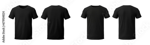 realistic set of male black t-shirts mockup front and back view isolated on a transparent background, cut out