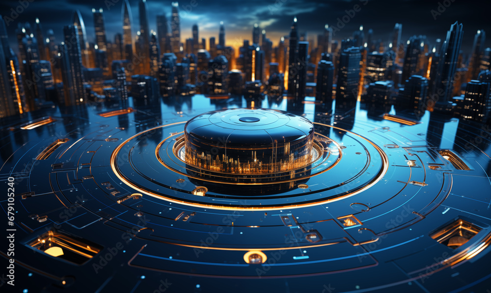 3D rendering of a futuristic city in the form of a circle. - obrazy, fototapety, plakaty 