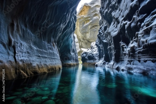 an icy underground river inside a cave