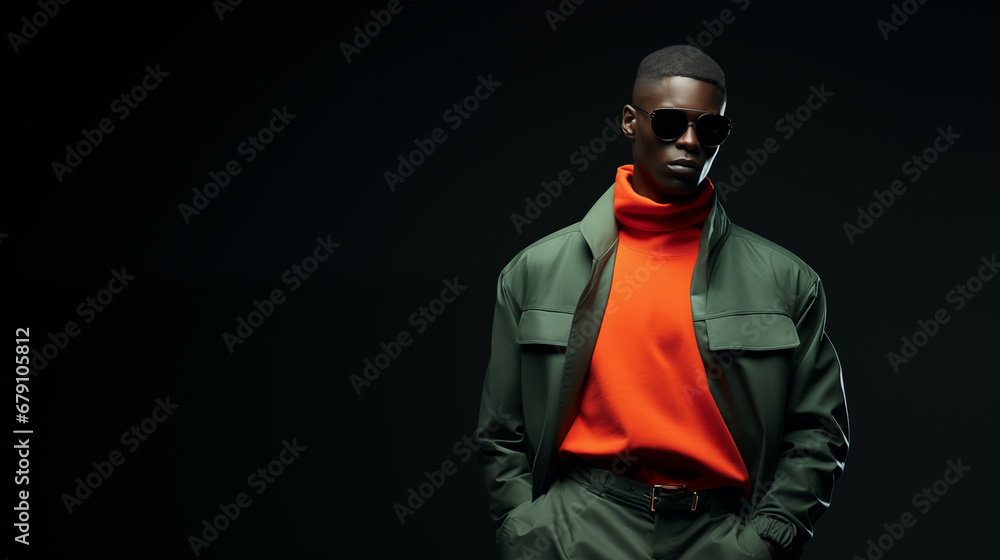 Beautiful handsome man on clean black background with copy space, Fashionable male model. studio fashionable photography. Beautiful handsome man on clean black background with copy space, Fashionable male model. studio fashionable photography.