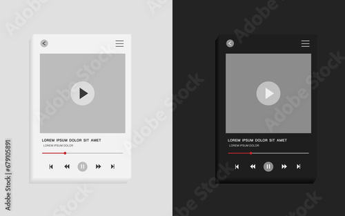 Music, video player frame mockup for web or mobile app. Vector illustration