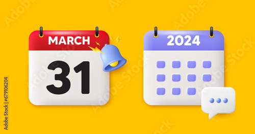 Calendar date 3d icon. 31th day of the month icon. Event schedule date. Meeting appointment time. 31th day of March month. Calendar event reminder date. Vector