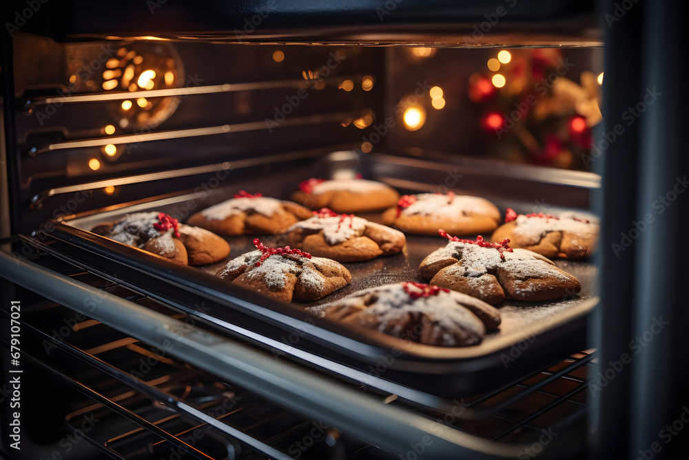 Baking Gingerbread cookie in the Oven, christmas season
