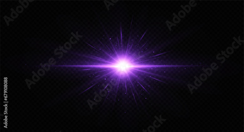 Shining purple star. Light Effect Bright Star, Christmas Star. Glowing light explodes.