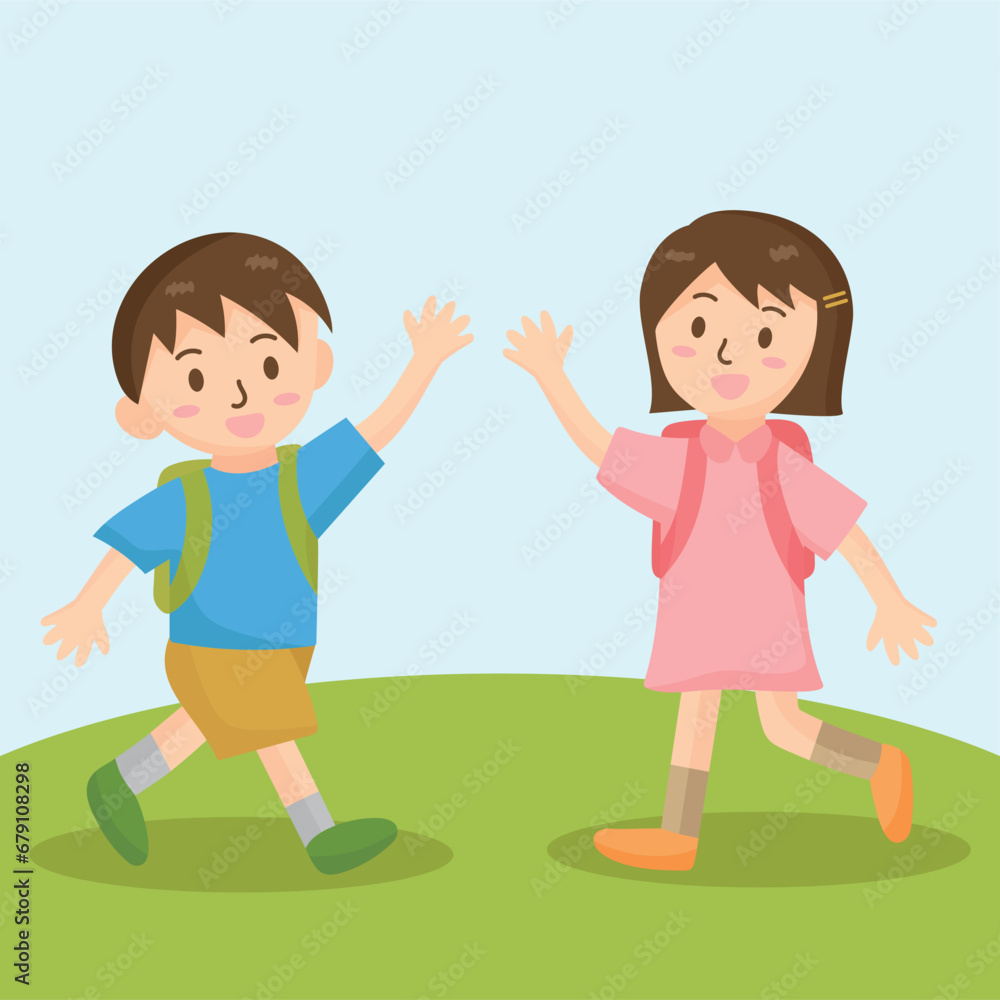 Students go to school vector illustration. Back to school. Illustration of boy and girl going to school can be used for education. Students go to school vector illustration. Back to school. Illustration of boy and girl going to school can be used for education.