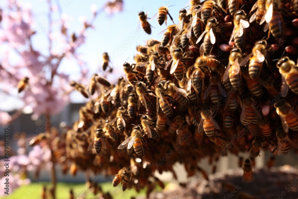 swarm of honeybees moving together to a new hive location swarm of honeybees moving together to a new hive location