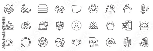 Icons pack as Budget accounting, Fingerprint and Sunscreen line icons for app include Co2, Electricity power, Vitamin outline thin icon web set. Headshot, Human rating, Omega pictogram. Vector