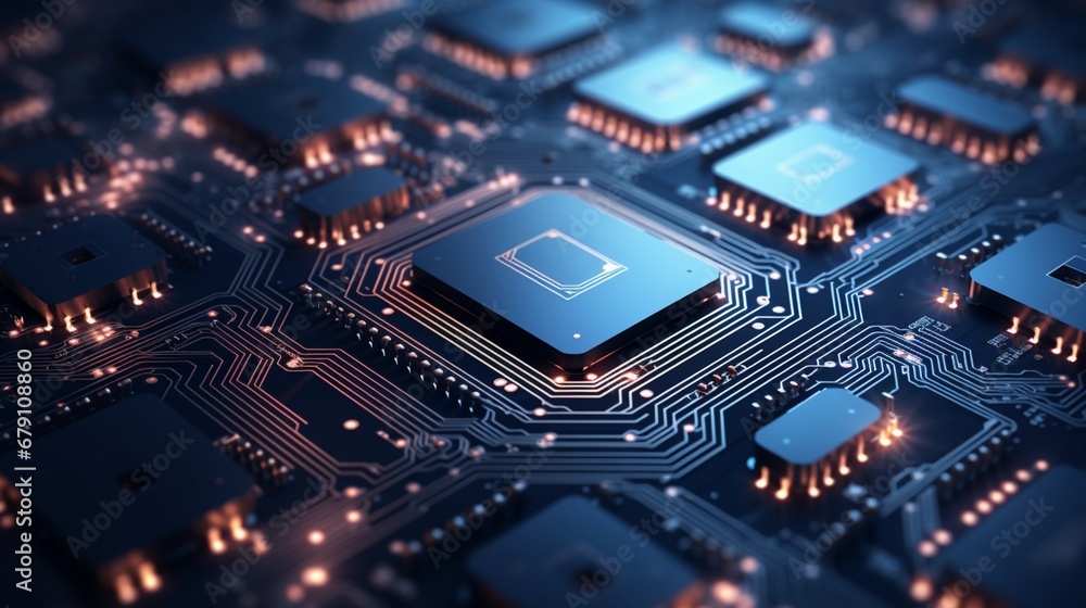 Digital circuitry highlighting interconnected microprocessors. Digital circuitry highlighting interconnected microprocessors.