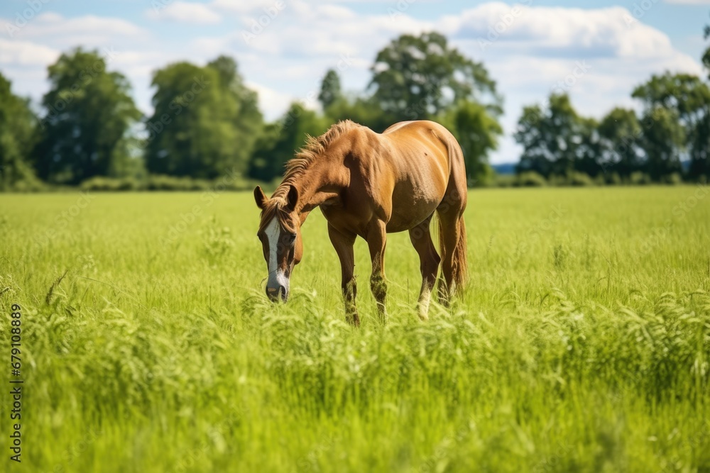 Fototapeta premium horse grazing in an grassy open field