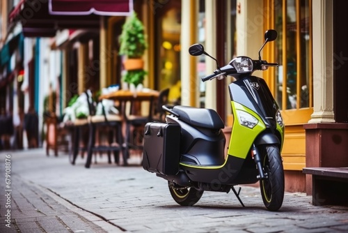 electric scooter parked on a city sidewalk