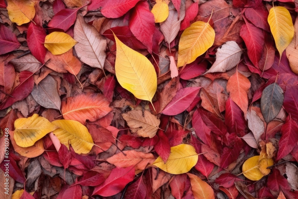 red and yellow fall leaves on a woodland floor red and yellow fall leaves on a woodland floor