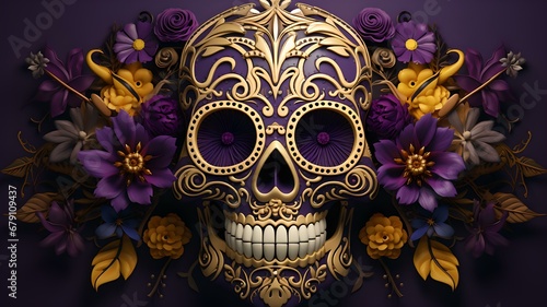 Blossoming Remembrance: Artistic Skull Adorned with Blooming Flowers