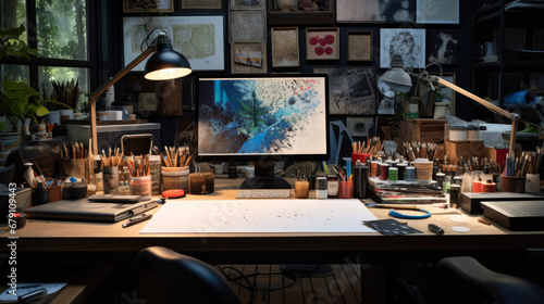 Crafting and creativity at a graphic designer's table photo