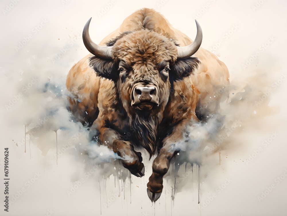 Majestic Bison Soaring: Watercolorist's Delight