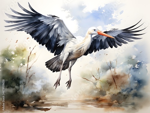 Elegant Low-Angle Stork Study: Nature's Minimalist Beauty