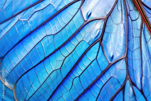 vivid blue morpho butterfly wing, capturing iridescent texture photo