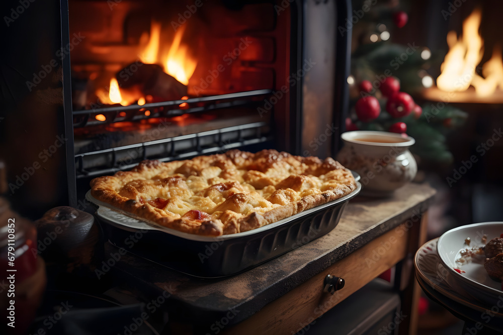 Baking Apple pie in the Oven, christmas season