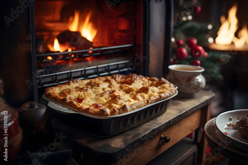 Baking Apple pie in the Oven, christmas season