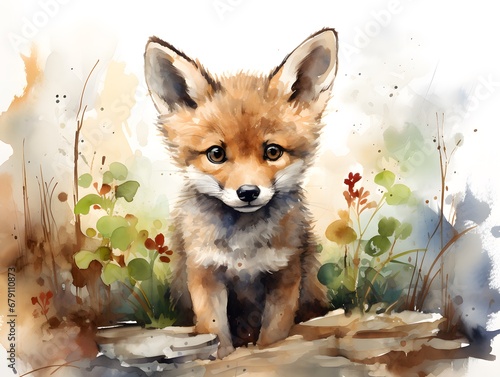 Cute Coyote Illustration: Cartoon-Like Watercolor Print