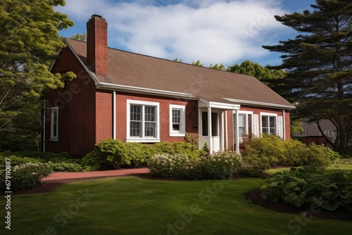 external view of a brick cape cod house with a side gable roof