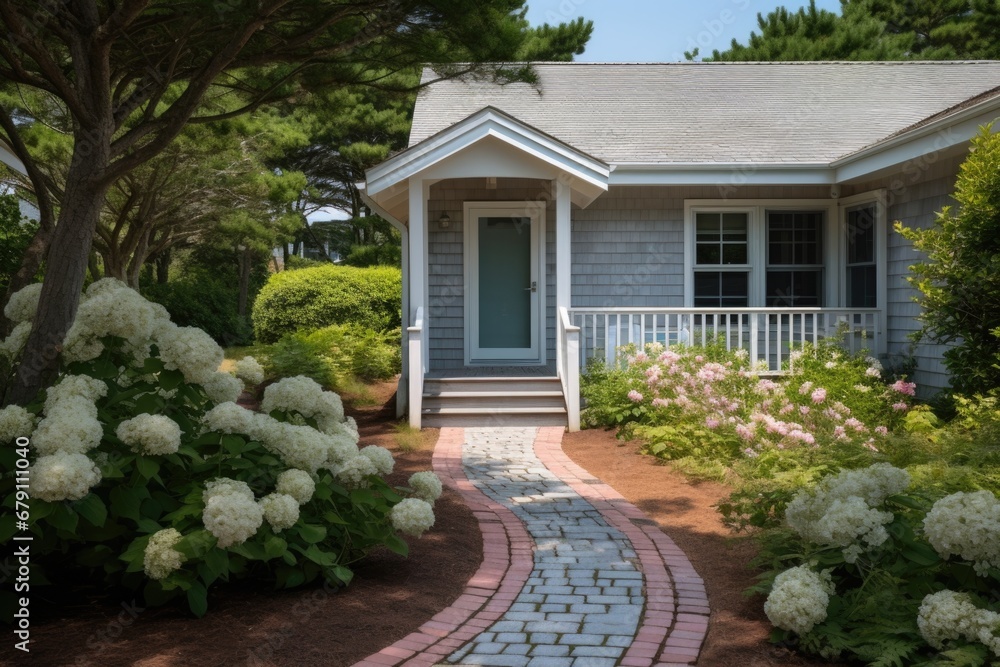 path leading to a cape cod home with a shingle-covered porch