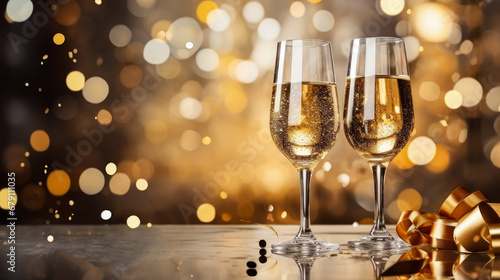Champagne for Christmas and New Year eve celebration holidays background with copy space for text photo