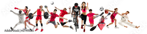 Set of different people in motion, sportsmen of diverse sports isolated over white background. Professional athletes. Concept of sport, competition, achievements, event, game
