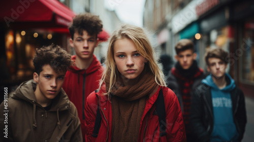 Teenage street fashion and identity concept. A group of teenagers showing off their unique street style, dressed in the latest urban fashion.