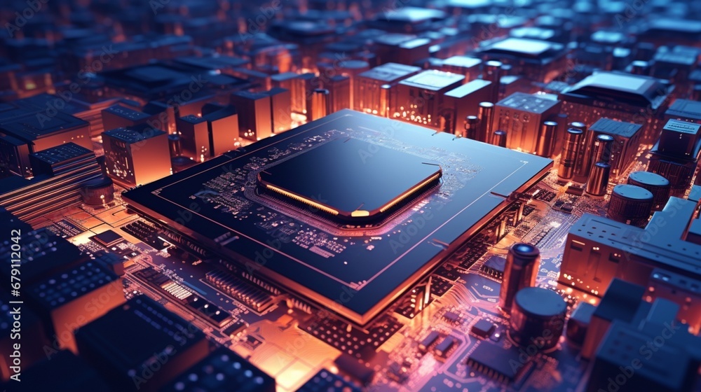 Futuristic motherboard with complex microchip integration. Futuristic motherboard with complex microchip integration.
