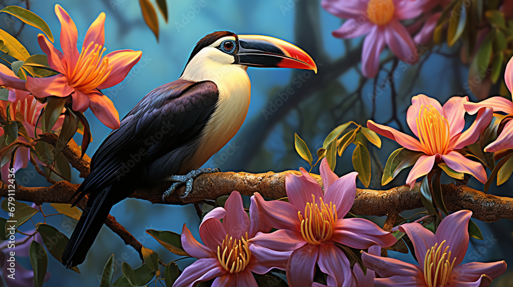 Obraz premium toucan in the jungle HD 8K wallpaper Stock Photographic Image