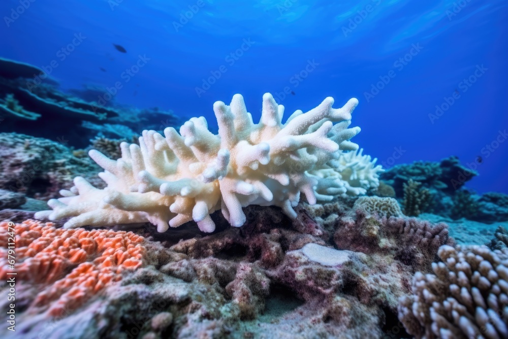 Fototapeta premium dead white coral against vibrant sea flora background