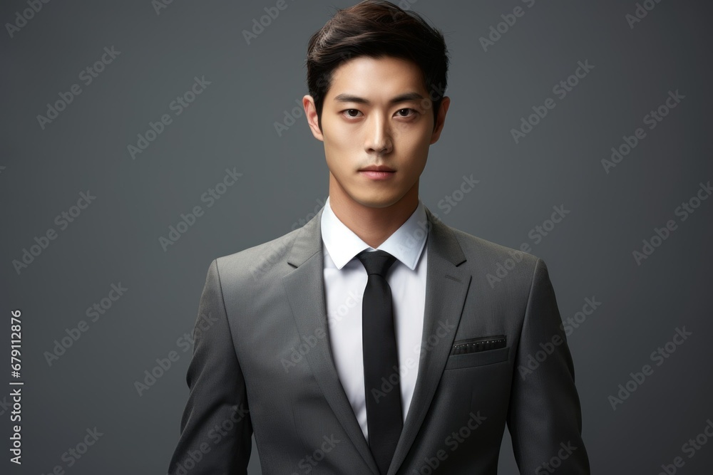 Beautiful and stylish fictional Asian model posing with confidence in an elegant suit. Generative AI. Beautiful and stylish fictional Asian model posing with confidence in an elegant suit. Generative AI.