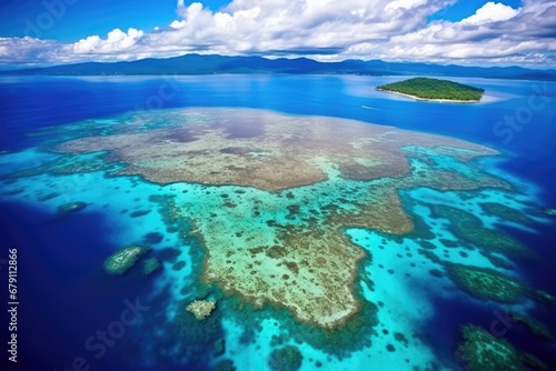 a panoramic aerial view of a sprawling coral reef system © altitudevisual