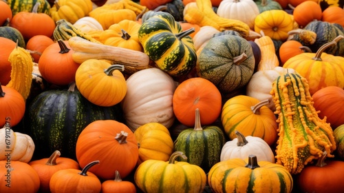 A pile of colorful pumpkins in Autumn