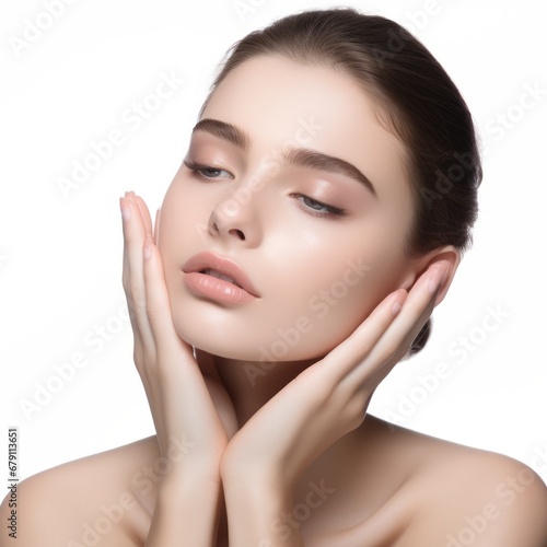 Beautiful Woman with healthy skin  Skincare  Woman touching her Face  Clean Skin  Healthy Look