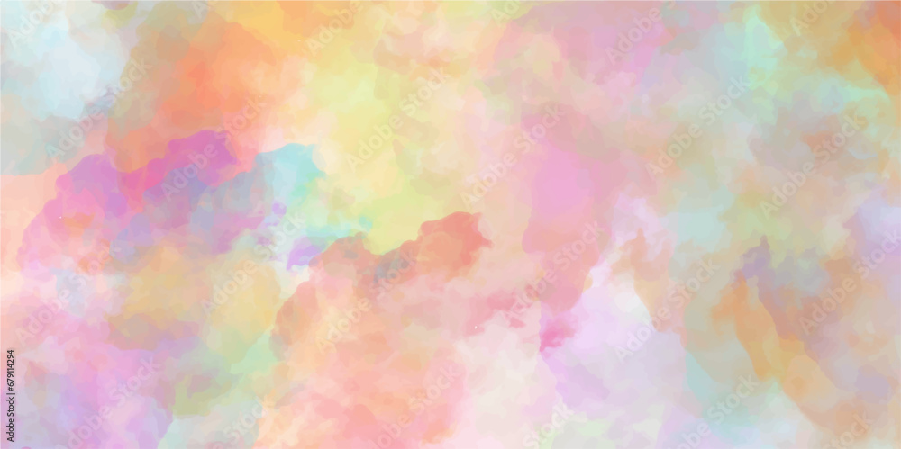 Colorful watercolor background abstract bright rainbow colors of pink green blue yellow purple. Abstract painting graphic design banner for web and composition abstract Rainbow watercolor background.