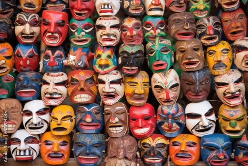 hand-painted wooden masks used in local rituals