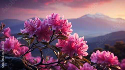 Spring Landscape Mountains Flower Rhododendron, HD, Background Wallpaper, Desktop Wallpaper © Moon Art Pic
