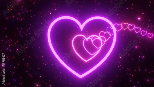 Fly In 3D Pretty Gorgeous Love Heart Neon Glow Undulating Wave Tunnel - 4K Seamless VJ Loop Motion Background Animation
