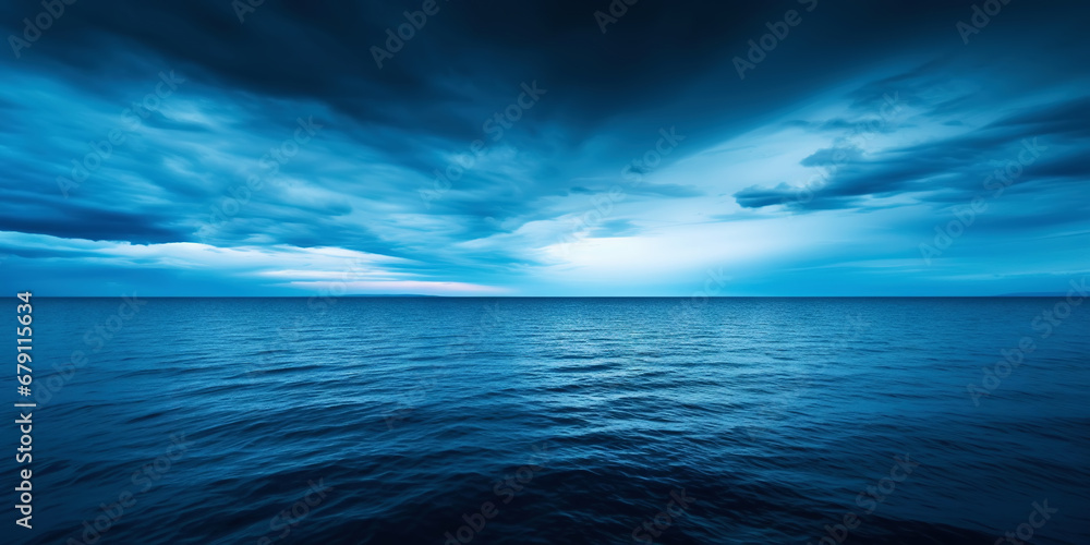 Dark sea surface with a dramatic cloudy sky above. Approaching storm. Generative AI Dark sea surface with a dramatic cloudy sky above. Approaching storm. Generative AI