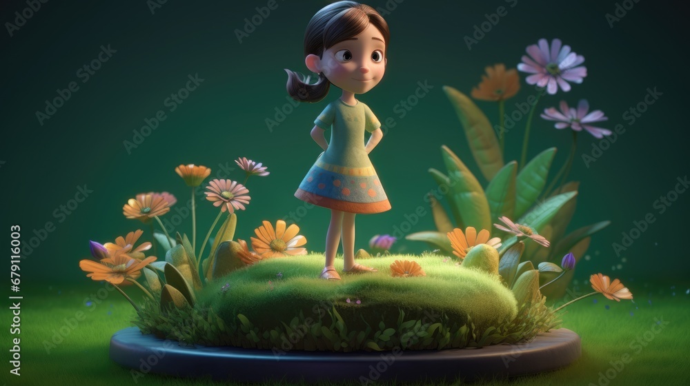 Naklejka premium A child in a field of flowers. Created with Generative AI.