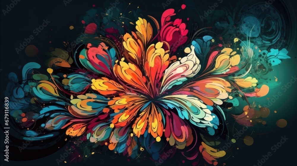 Beautiful abstract colorful flower design. Created with generative AI.	
