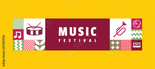 Flat music horizontal banner design vector